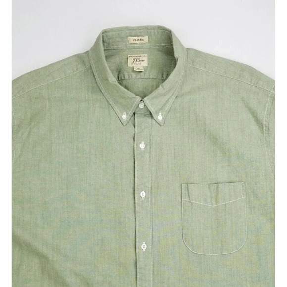 J. Crew Size 2XL Classic Stretch Mens Olive Green Short Sleeve Button Down Shirt - Picture 8 of 9